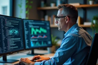 Analyste cybersécurité homme en bureau moderne