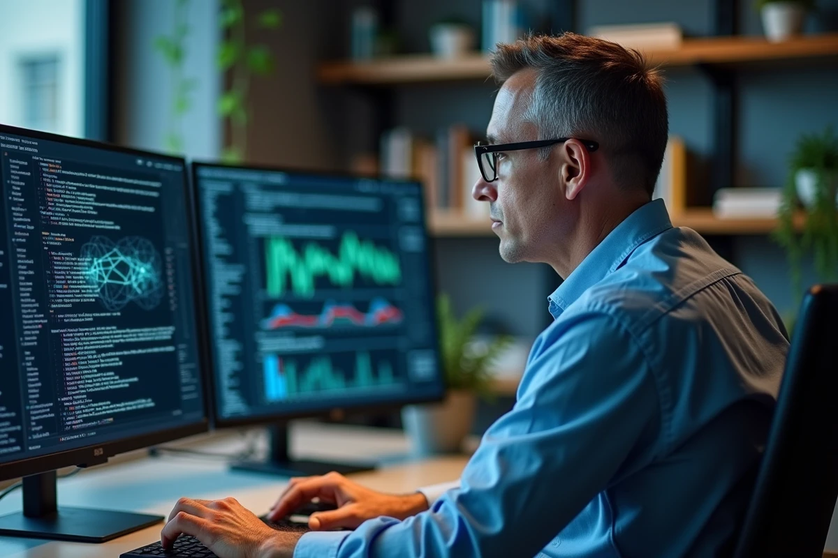 Analyste cybersécurité homme en bureau moderne