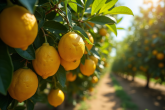 Citronnier mature dans un verger ensoleille en Mediterranee