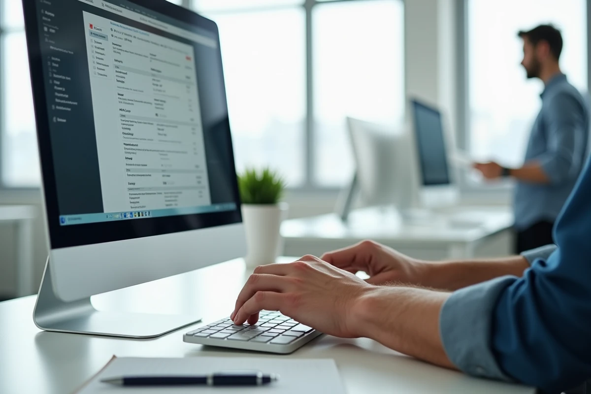 Mains d'un professionnel comparant des plateformes alternatives sur un écran d'ordinateur de bureau
