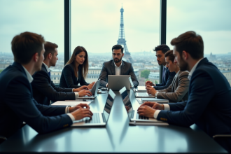 Groupe de professionnels en réunion à Paris