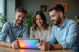 Equipe de professionnels analysant des prototypes modernes