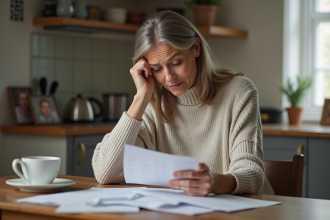 Femme d'âge moyen examinant des papiers à la maison