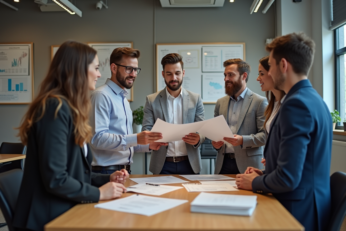 Groupe de jeunes professionnels en discussion dans un espace collaboratif