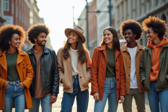 Groupe de jeunes en mode tendance dans la ville