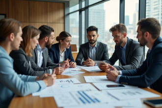 Groupe de professionnels collaborant en réunion d'équipe
