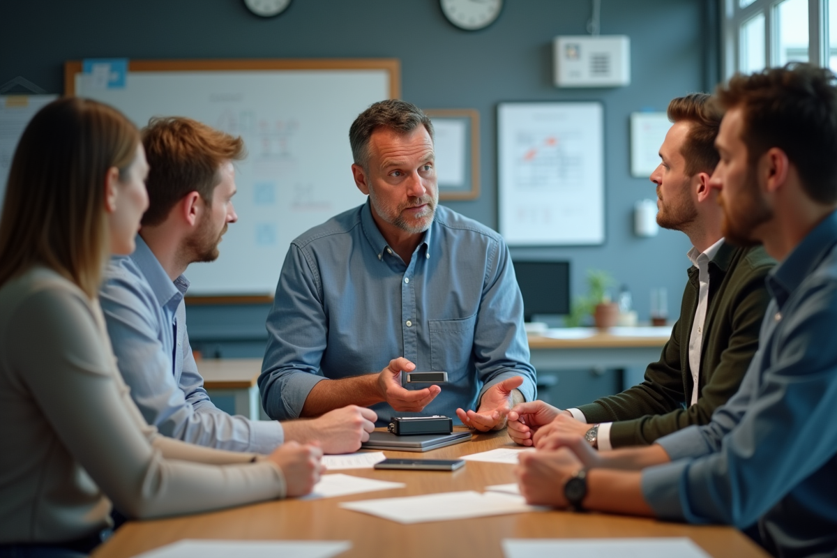 Ingénieur montrant un capteur GSR à un groupe dans un laboratoire