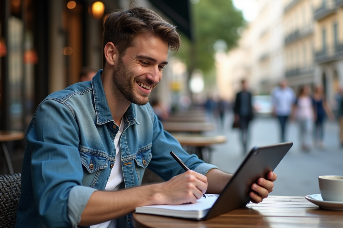 Jeune homme en terrasse lors d