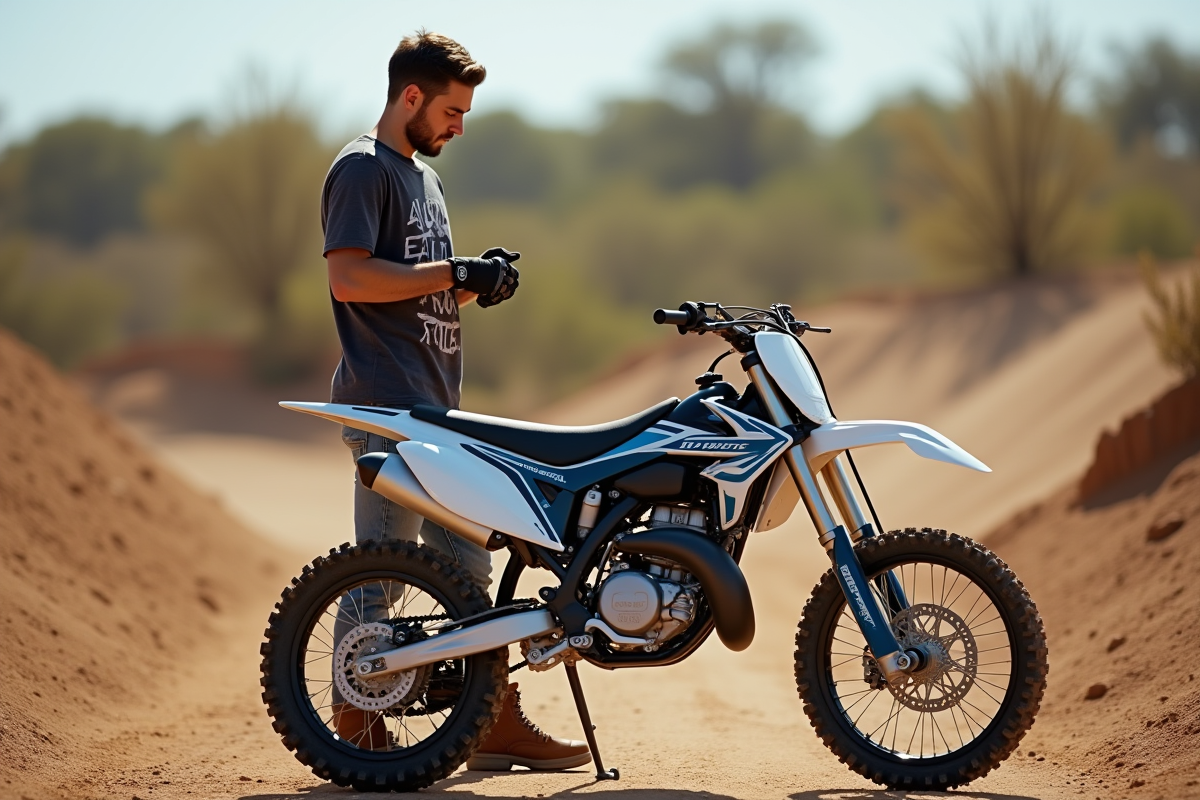 Jeune homme en motocross se préparant avant une course