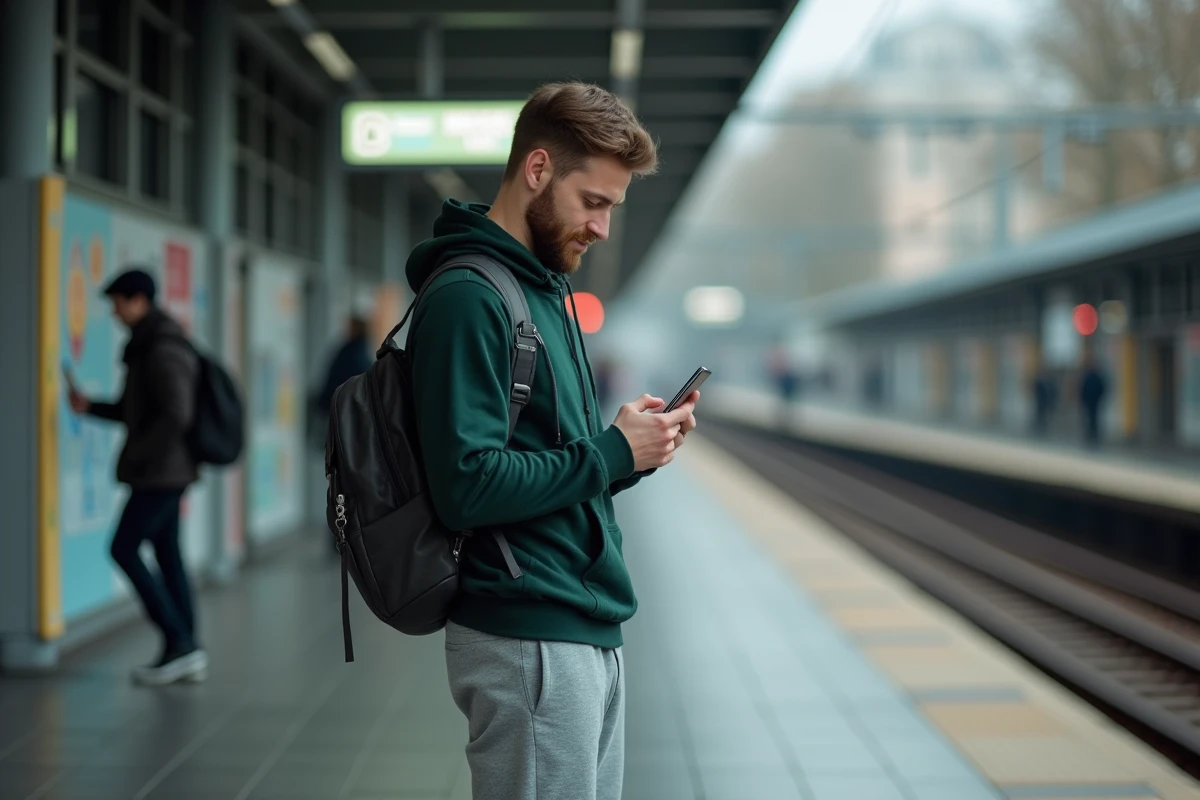 Homme attendant le métro à Lille pour explorer la ville sans voiture le week-end