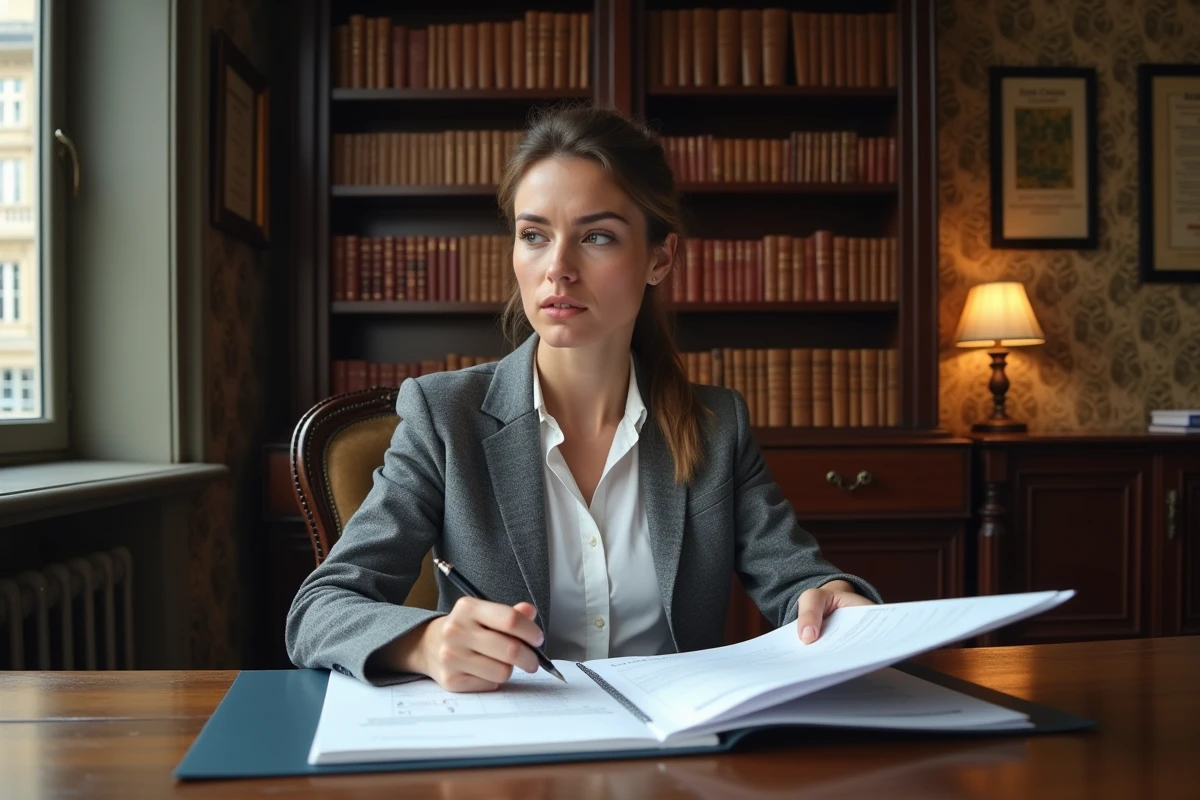 Notaire examinant les documents de conformité assainissement lors d'une transaction immobilière en France