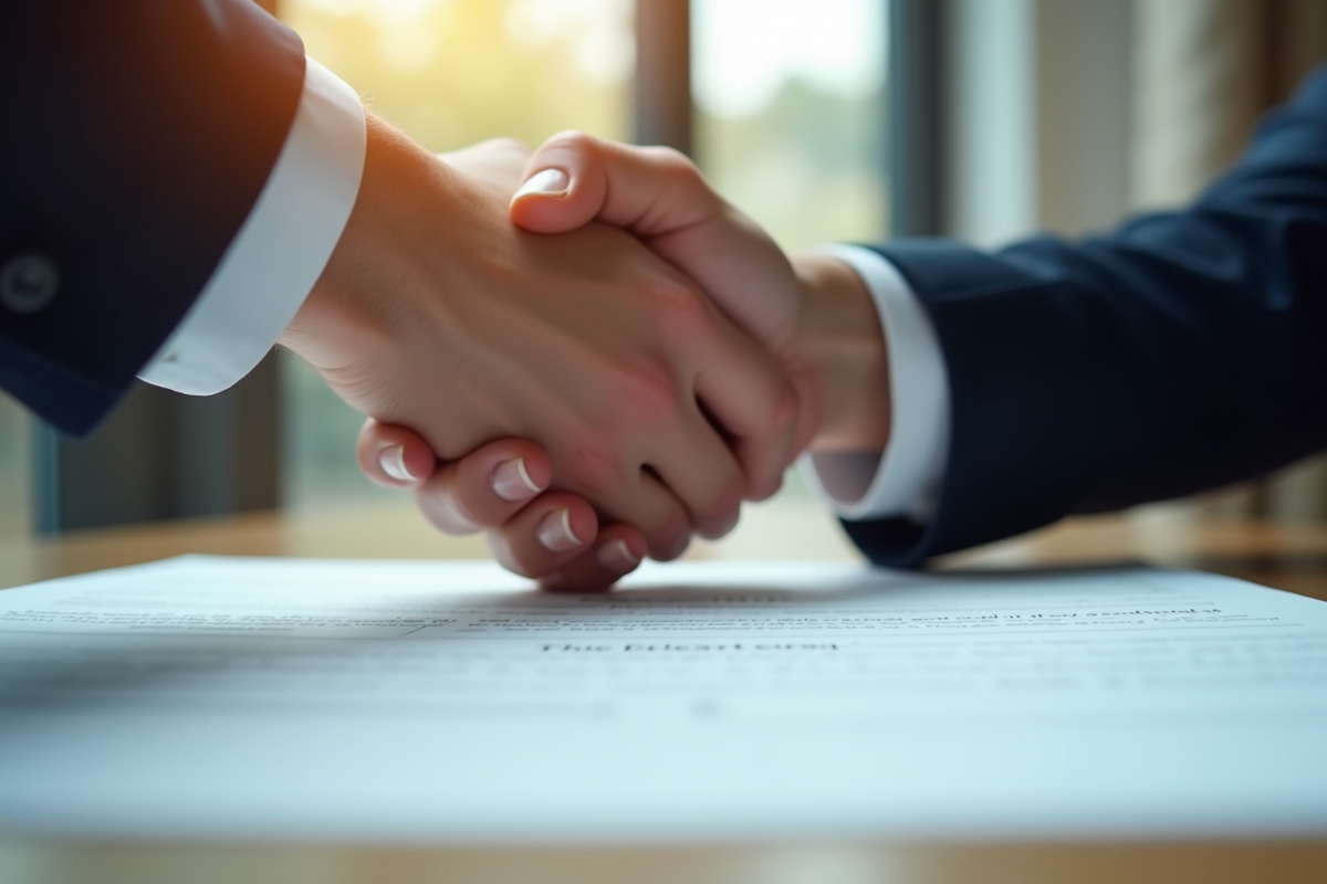 Poignée de mains entre deux professionnels sur un contrat légal